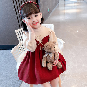 2024年女童新款连衣裙针织裙子韩版公主针织画家帽毛线宝宝儿童