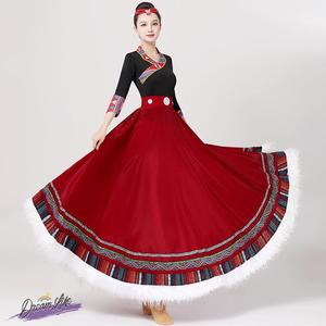 藏族舞蹈演出服装女装民族风少数民族舞蹈服学生艺考大摆裙藏族服