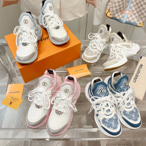 23新款lv archlight女鞋织物标饰系带运动休闲鞋蓝白老爹鞋1ab30r