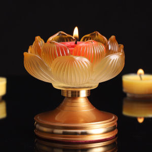 九黎莲花烛台供佛蜡烛台家用水琉璃酥油灯座中式佛堂佛前供灯佛灯