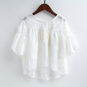 女童短袖T恤夏装2024新款薄款白色半袖透气娃娃衫儿童雪纺上衣