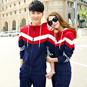 kappa背靠背情侣运动套装男女春秋新款开衫连帽拼色运动服时尚学