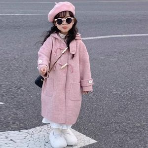 韩国童装女童双面呢大衣秋冬季新款女中小童粉色甜美连帽呢子外套