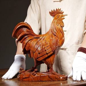 花梨木雕刻大公鸡摆件实木十二生肖鸡家居客厅电视柜装饰工艺礼品