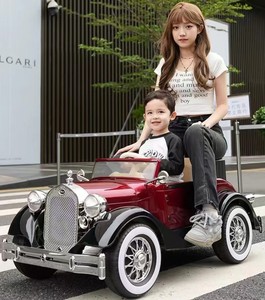 儿童电动车复古老爷车可坐双人亲子玩具车男女宝宝四轮遥控汽车
