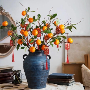大吉大利仿真桔子水果树枝客厅餐桌插花假花新年装饰橘子花艺摆件