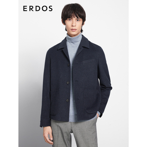 ERDOS 男装丝毛绒混纺夹克秋冬深蓝色厚款巴尔领短款外套商务通勤