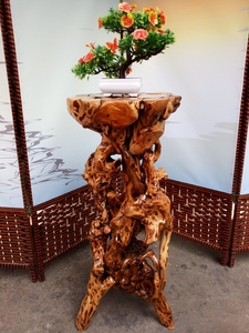 根雕艺术摆件花架杜鹃根创意花盘底座客厅摆件天然实木树根盆景架
