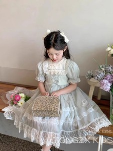 女童洛丽塔公主裙2024新款夏季短袖复古儿童蓬蓬生日宴礼服连衣裙