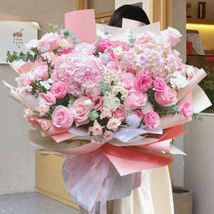 超大巨型花束玫瑰花绣球混搭生日鲜花速递同城北京上海店配送女友
