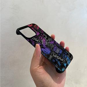 涂鸦黑紫色适用于苹果14promax手机壳iPhone13/12pro mini无边框11散热xs x保护套8 7 6 plus女潮新款半包