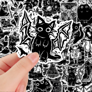 104张液态百变黑猫创意卡通黑白贴纸可爱ins风手机壳贴画防水