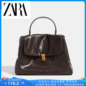 zara包包女2023新款手提复古通勤公文包软皮高级感单肩斜跨大容量