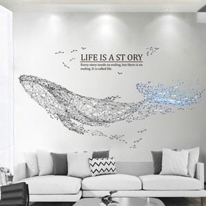 客厅沙发背景墙装饰墙纸卧室男生宿舍创意个性鲸鱼自粘墙贴画贴纸