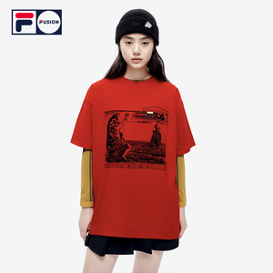 fila fusion x aries联名款斐乐春季针织上衣情侣短袖t恤男女