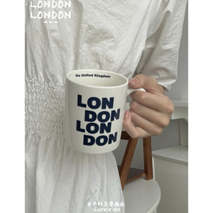 城市地名LONDON伦敦藏蓝色字母英文咖啡杯纪念简约陶瓷骨瓷马克杯