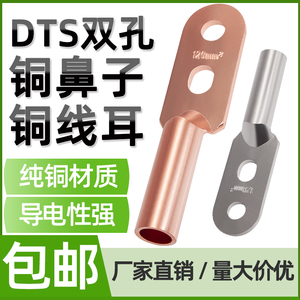 DTS双孔铜鼻子铜线耳纯铜接线端子线鼻子电缆线接头国标镀锡镀锌