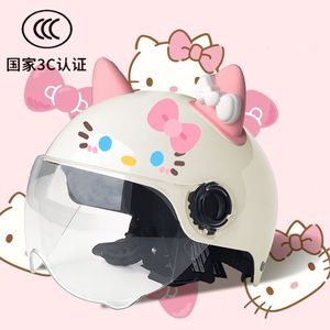 3C认证hellokitty头盔电动车kt猫女士秋冬长镜片儿童女孩安全盔