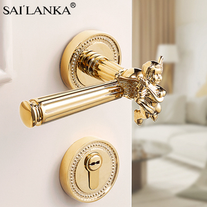 赛兰卡法式门锁黄铜轻奢小天使金色卧室房门锁室内磁吸双开门把手