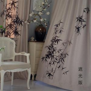 中式日式古典亚麻加厚遮光客厅茶室卧室高档个性成品定制窗帘