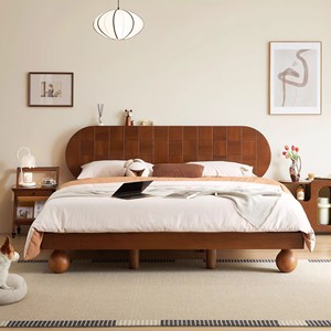 白象实木家具北美黄杨木双人大床现代简约床黑胡桃木实木卧室婚床
