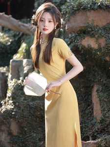 品牌折扣黄色旗袍改良夏季年轻款少女新中式连衣裙气质文艺日常