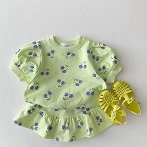 婴儿衣服夏季纯棉可爱淑女短袖+短裙分体两件套装1岁女宝宝夏装萌