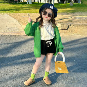 巴拉bala春秋新款韩版可爱儿童绿色毛衣针织衫毛洋气休闲衣上衣女