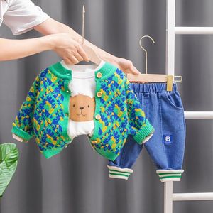 巴拉bala婴儿衣服秋季男孩洋气休闲开衫外套三件套一周岁小童宝宝