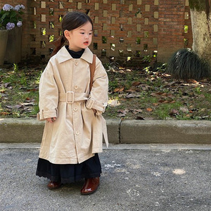 女童外套韩版翻领女孩风衣上衣23秋装新款童装代发3-8岁