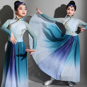 六一儿童蒙古舞蹈服装蒙古袍演出服女童少数民族风大摆裙蒙族服饰