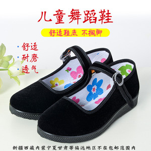 女孩黑色小礼仪鞋老北京布鞋儿童舞蹈鞋平跟黑色方口女童鞋体操鞋