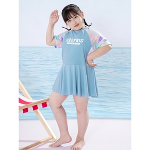中国李寧联名胖女童泳装儿童夏季加肥加大码分体式中大童温泉泳衣