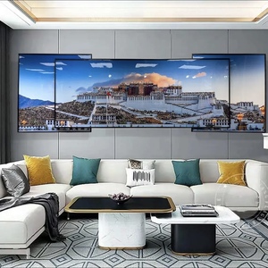 中式客厅装饰画沙发背景墙西藏布达拉宫风景三联叠加大气卧室挂画