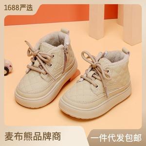 回力男童韩版短靴婴儿学步鞋纯色宝宝棉鞋冬季小童鞋子加绒女大气