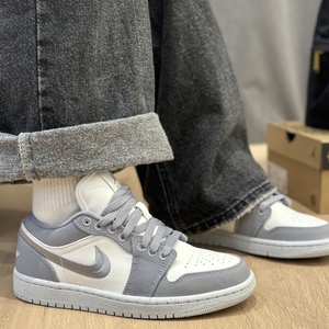 air jordan 1 low aj1灰白烟灰刺绣女鞋复古低帮篮球鞋dv0426-012