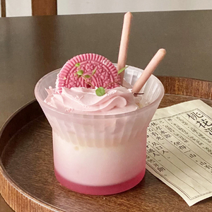 彩色云纱甜品杯竖纹阔口玻璃杯彩色冰淇淋杯创意酸奶冰激凌雪糕碗