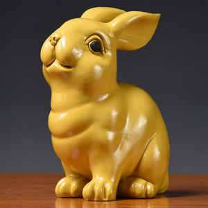 黄色木质兔子雕刻摆件红木十二生肖木头兔家居客厅桌面补角装饰品