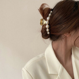 韩国复古法式珍珠抓夹ins网红简约金属发夹后脑勺夹盘发夹发饰女