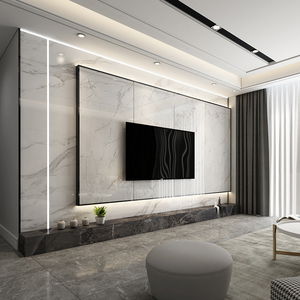 悬空电视背景墙瓷砖装饰岩板简约现代影视墙地台大理石轻奢沙发墙