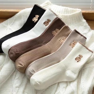 【3双装】秋冬学生小熊袜子女韩版中筒袜ins潮百搭堆堆袜长筒