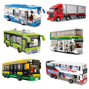 中国儿童积木拼装城市警察汽车公车巴士大货卡车男孩玩具礼物男