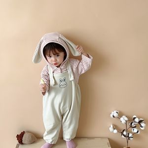巴拉巴柆婴儿衣服秋款宝宝连体衣套装长袖条纹兔耳朵连帽卫衣背带