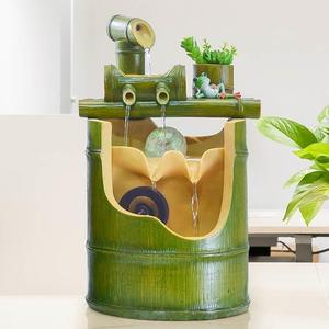 现代简约竹子办公室内招财风水轮客厅创意假山流水喷泉加湿器摆件