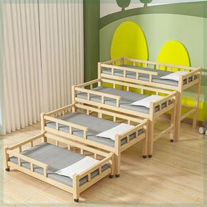 幼儿园抽屉式四层床实木推拉床托管班小学生上下铺午睡床折叠松木