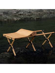 原始人户外实木蛋卷桌子可折叠便携式营地露营榉木桌野餐桌椅全套