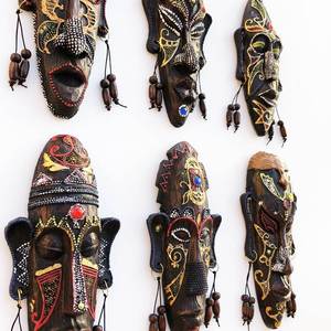 非洲风情挂饰南非肯尼亚创意面具挂件手工彩绘树脂工艺品装饰摆件