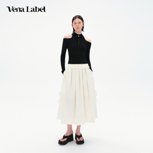 VenaLabel 经典款肩部镂空设计针织黑白色拼接工装连衣裙女士