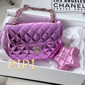 法国正品Chanel香奈儿24C粉紫色漆皮星星cf链条包mini