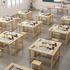 实木国学桌书法桌子毛笔书画专用桌新中式茶艺围棋桌培训班课桌椅